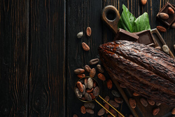 Concept of fresh and aromatic food - cacao beans