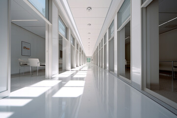 the corridor of a modern office building showing white walls with Generative AI