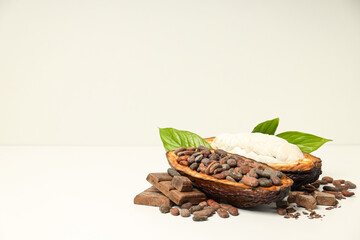Fototapeta na wymiar Concept of fresh and aromatic food - cacao beans
