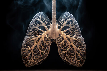 lungs skeletal structure on black background with Generative AI