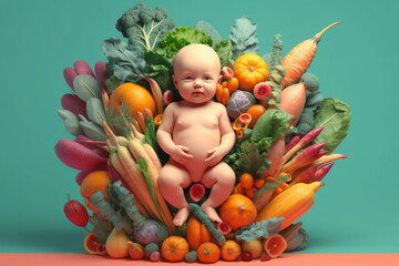 medical art of kid body shaped with vegetables with Generative AI
