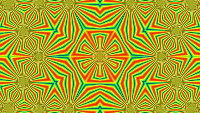 Kaleidoscope hypnotic animation background. 2D rendering abstract pattern