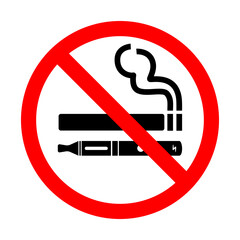 No smoking no vaping sign. Forbidden sign icon isolated on white background vector illustration. Cigarette, vape and smoke and in prohibition circle. - obrazy, fototapety, plakaty