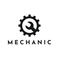Simple gear and wrench mechanic logo design concept