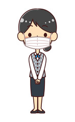 女性事務員　マスク着用　イラスト素材