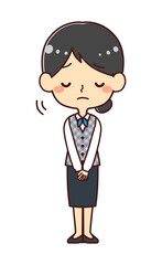 女性事務員　お辞儀　謝罪　イラスト素材