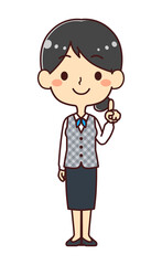 女性事務員　指差し　案内　イラスト素材