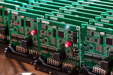 Electronics Ideas. Front View of Large Batch of Ready ABS Automotive Printed Circuit Boards with...