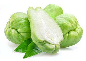 Chayote fruits isolated on white background.
