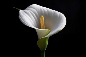 White calla lily flower isolated on dark background, soft edges and blurred details