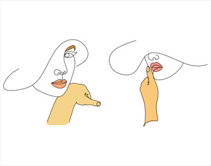 Woman with hat vector one line art. Linear illustration. Minimalistic print. Boho. Beauty logo. Portrait of a young modern woman in a hat. Isolated female portrait. line drawing