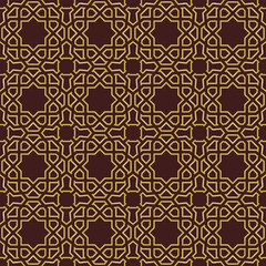 Seamless vector ornament in arabian style. Geometric abstract brown and golden background. Grill with pattern for wallpapers and backgrounds