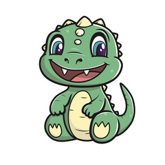 Little cute happy dino. Kid dinosaur for stickers or t-shirts. Vector illustration isolated on a white background