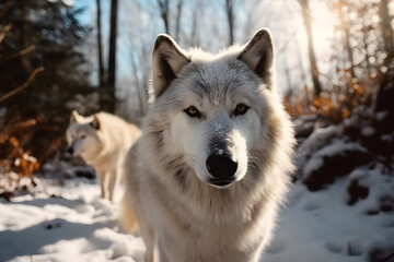 Obraz premium Snow wolf in nature. Generative AI