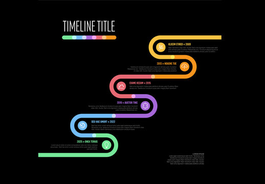 Dark Infographic Company Milestones curved thick line Timeline Template