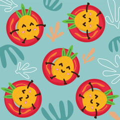 Seamless summer cartoon pineapple fruit illustration background pattern in vector.
