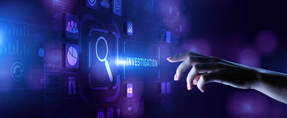 Fototapeta Investigation Business Finance Conept Button on virtual screen. obraz