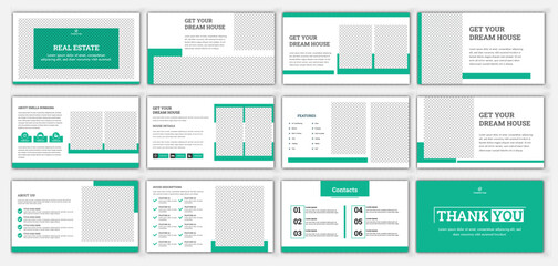 Fototapeta na wymiar Powerpoint real estate presentation slides editable layout used for infographic and corporate slide business PowerPoint presentation 