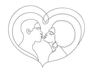 Abstract Afro couple in a modern abstract minimalist one line style. 