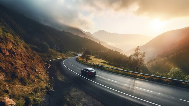 Car travelling on a winding road
