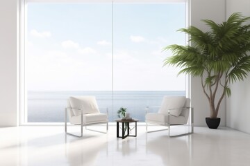 plant interior indoor nobody empty floor window design wall home chair. Generative AI.