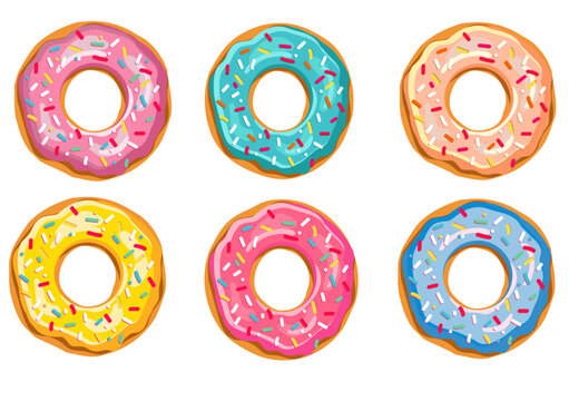 Bundle of 6  sweet colorful donuts with sprinkle