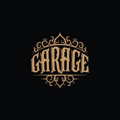 amazing unique and cool classic vintage logo design with elegant symmetry curved ornament with the inscription "Garage" in the middle