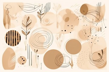collection background fashion leaf botanical abstract beige poster art artwork graphic. Generative AI.