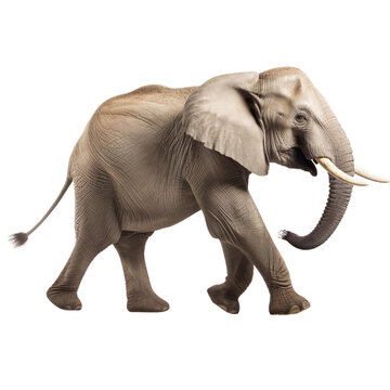 side view of animal elephant running on transparent background, Generative Ai