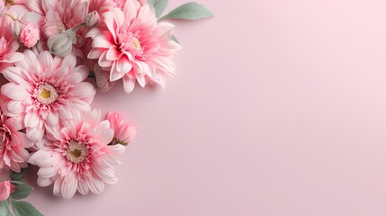 Top view image of pink flowers composition over pastel pink background - generative ai
