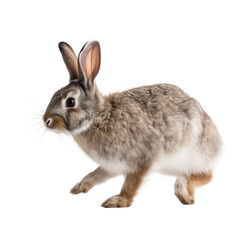 side view of animal rabbit running on transparent background, Generative Ai