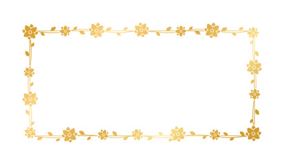 Rectangle gold floral frame template. Luxury golden frame border for invite, wedding, certificate. Vector art with flowers and leaves.