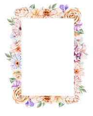 Fototapeta na wymiar Spring flower set floral watercolor hi res cozy boho groovy composition clipart frame circle border