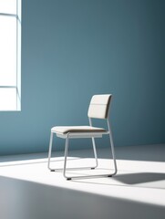 sleek and minimalist full body chair design takes center stage. The chair boasts a slender metal frame with a matte finish, accentuated by a cushioned seat and backrest