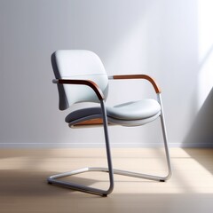 sleek and minimalist full body chair design takes center stage. The chair boasts a slender metal frame with a matte finish, accentuated by a cushioned seat and backrest