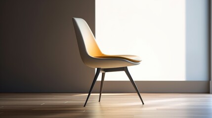 sleek and minimalist full body chair design takes center stage. The chair boasts a slender metal frame with a matte finish, accentuated by a cushioned seat and backrest