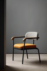 sleek and minimalist full body chair design takes center stage. The chair boasts a slender metal frame with a matte finish, accentuated by a cushioned seat and backrest