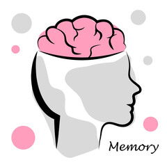 Head with a brain on a white background. Memory training. Vector illustration in doodle style