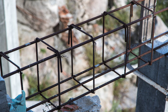 Detail of steel structure reinforcement used in civil construction, beam for filling.