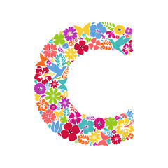 Flower alphabet. Flower symbols forming letter C. Floral ornament in the form of a letter.