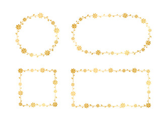 Gold geometric floral frame template set. Luxury golden frame border for invite, wedding, certificate. Vector art with flowers and leaves.