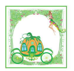 Illustration of a fairy and a pumpkin carriage - decorative frame - 603278390