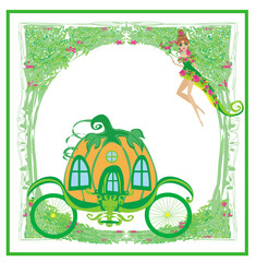 Illustration of a fairy and a pumpkin carriage - decorative frame - 603278395