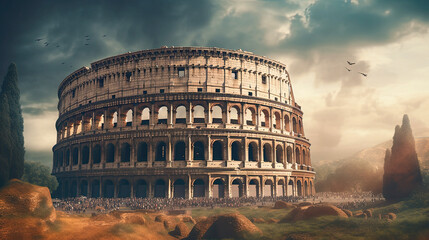 Fototapeta na wymiar A nostalgic image of a day in the Roman Empire, gladiators in the colosseum, AI Generative