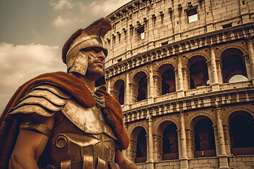 Fototapeta na wymiar A nostalgic image of a day in the Roman Empire, gladiators in the colosseum, AI Generative