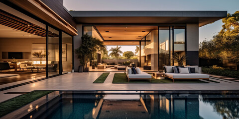 Serene Paradise: Luxury House with an Inviting Pool Area - Generative Ai