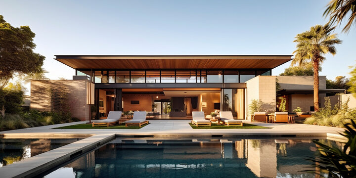 Elegance Unveiled: Partial Interior View of a Contemporary Home with an Exquisite Pool - Generative Ai