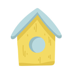 Wooden birdhouse, place for nest, empty decoration in cartoon flat style textured object isolated