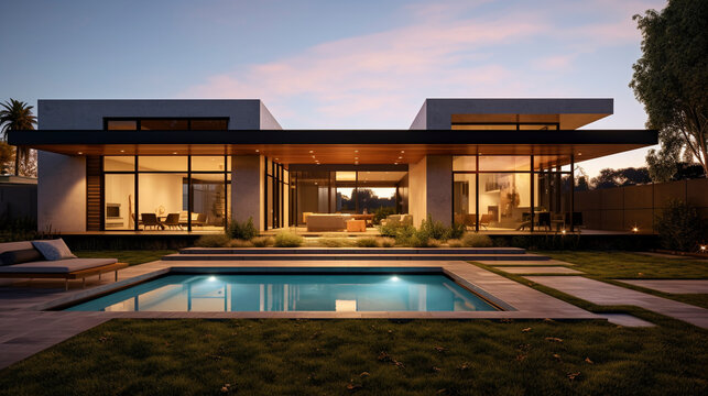 Serene Paradise: Luxury House with a Tranquil Pool Retreat - Generative Ai