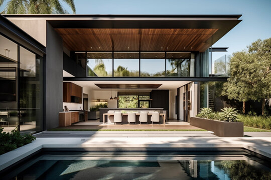Breathtaking Ambiance: Elegantly Composed Home with a Mesmerizing Pool View - Generative Ai